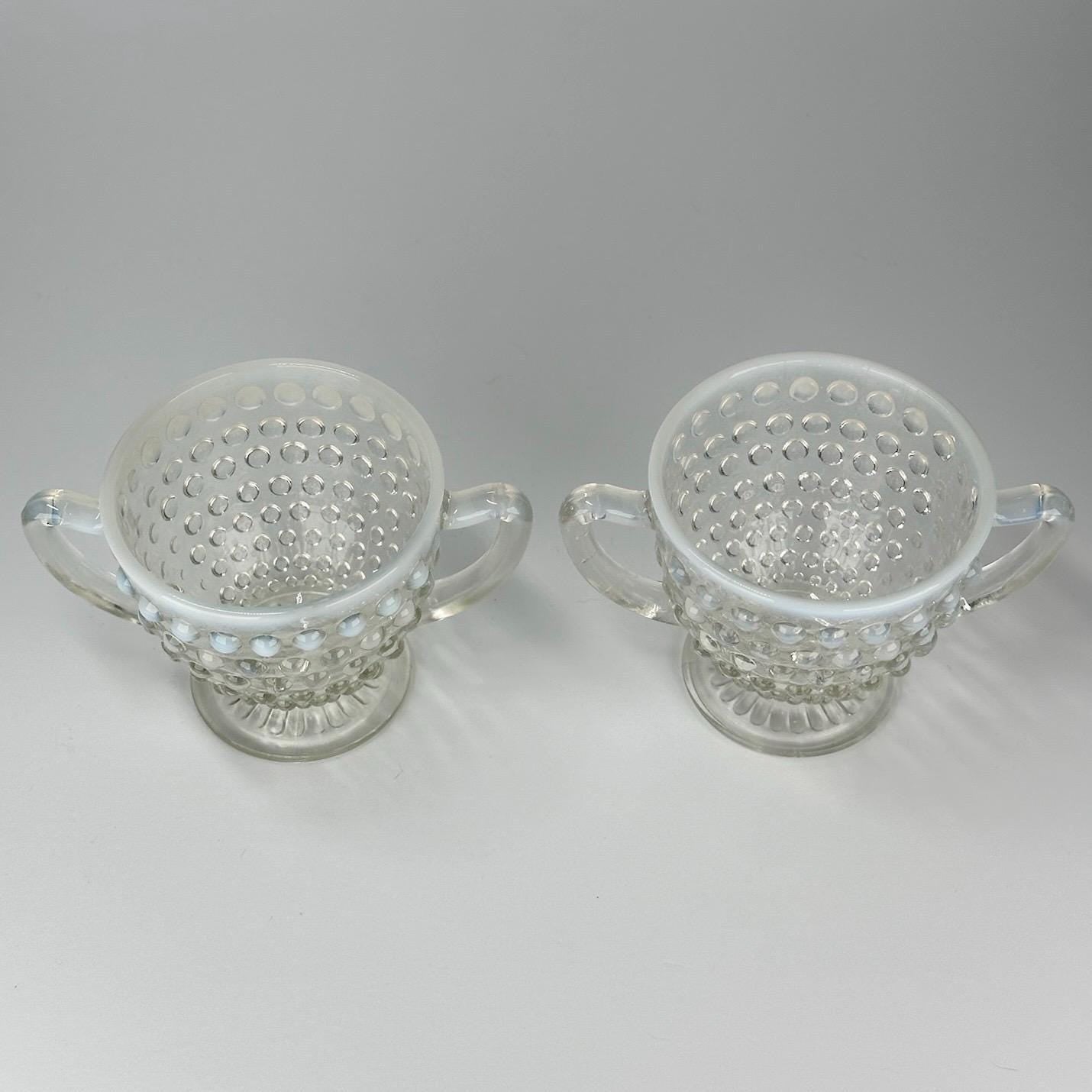 Vintage Fenton Moonstone Hobnail Cups in White Opalescent Glass and Set of 2