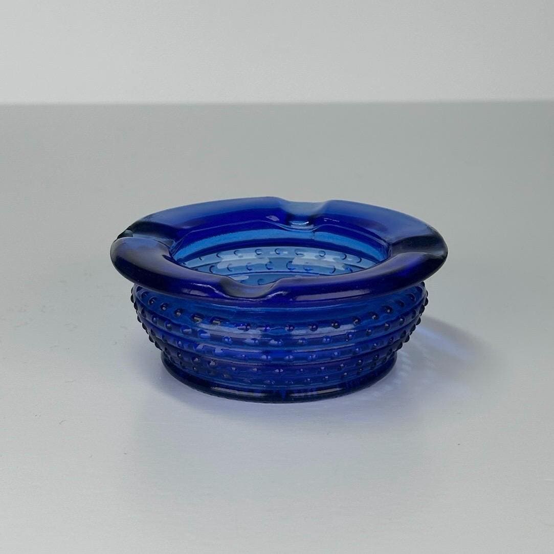 Vintage Cobalt Blue Glass Ashtray in Hobnail Design 3.5 Inch