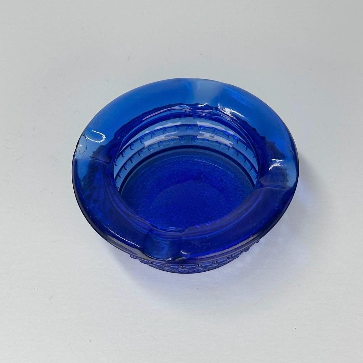 Vintage Cobalt Blue Glass Ashtray in Hobnail Design 3.5 Inch