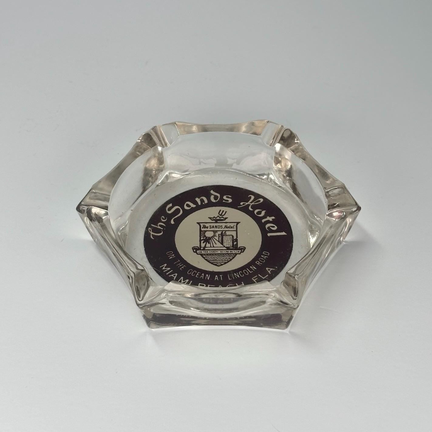 Vintage Souvenir Glass Ashtray of The Sands Hotel in Miami Beach, FL