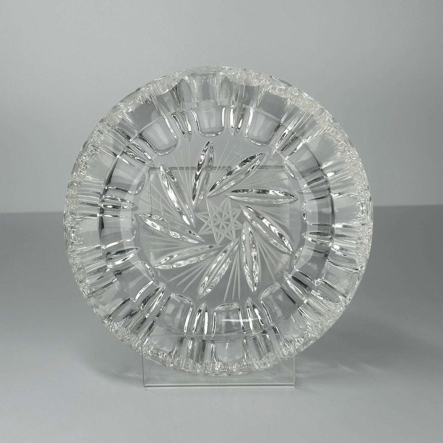 Vintage Glass Ashtray with Cut Crystal Pinwheel Design