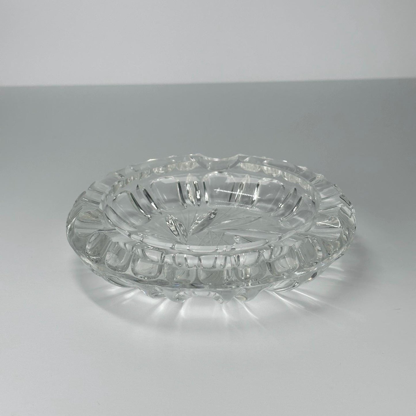 Vintage Glass Ashtray with Cut Crystal Pinwheel Design