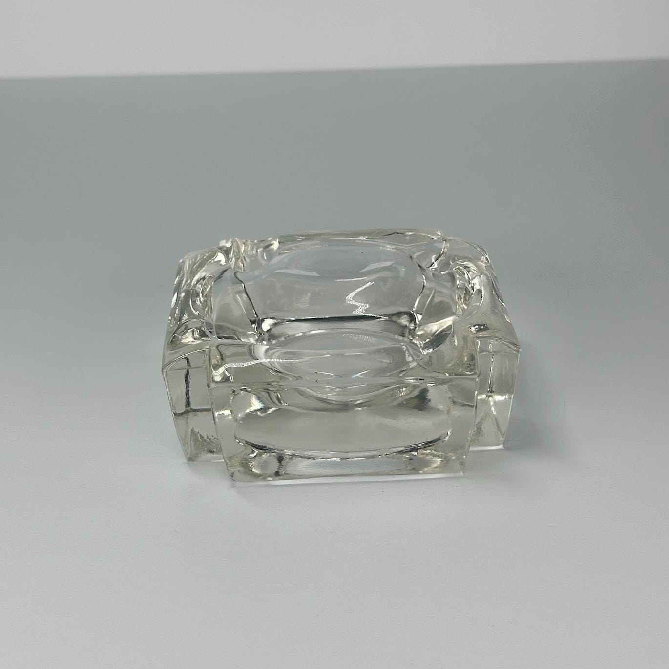 Vintage Glass Ashtray in Square Shape with Offset Slots in MCM Design