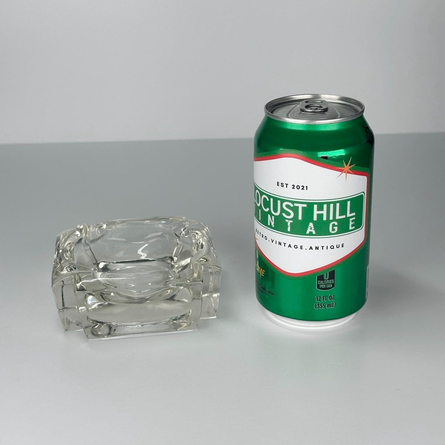 Vintage Glass Ashtray in Square Shape with Offset Slots in MCM Design