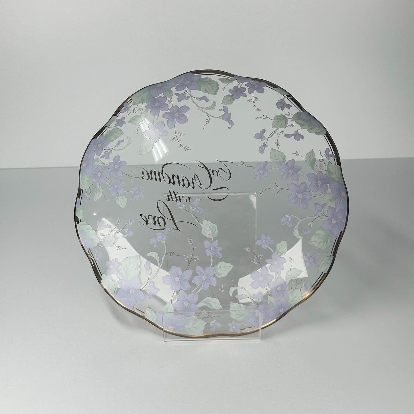 Vintage Glass Plate of Purple Violets "To Grandma with Love" by Lefton