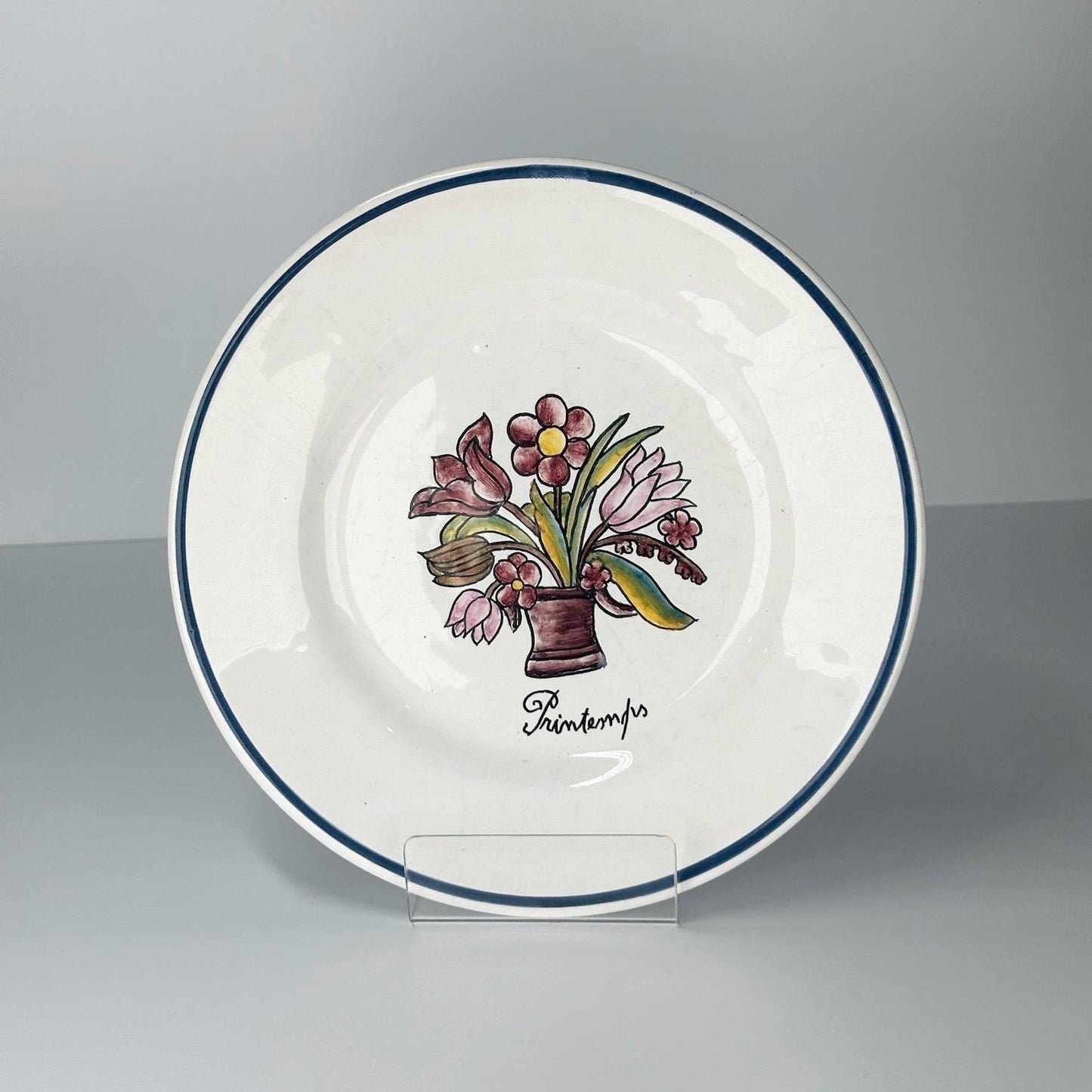 Vintage Portugal Plate Set With Hand-Painted Seasonal Design 8.5"