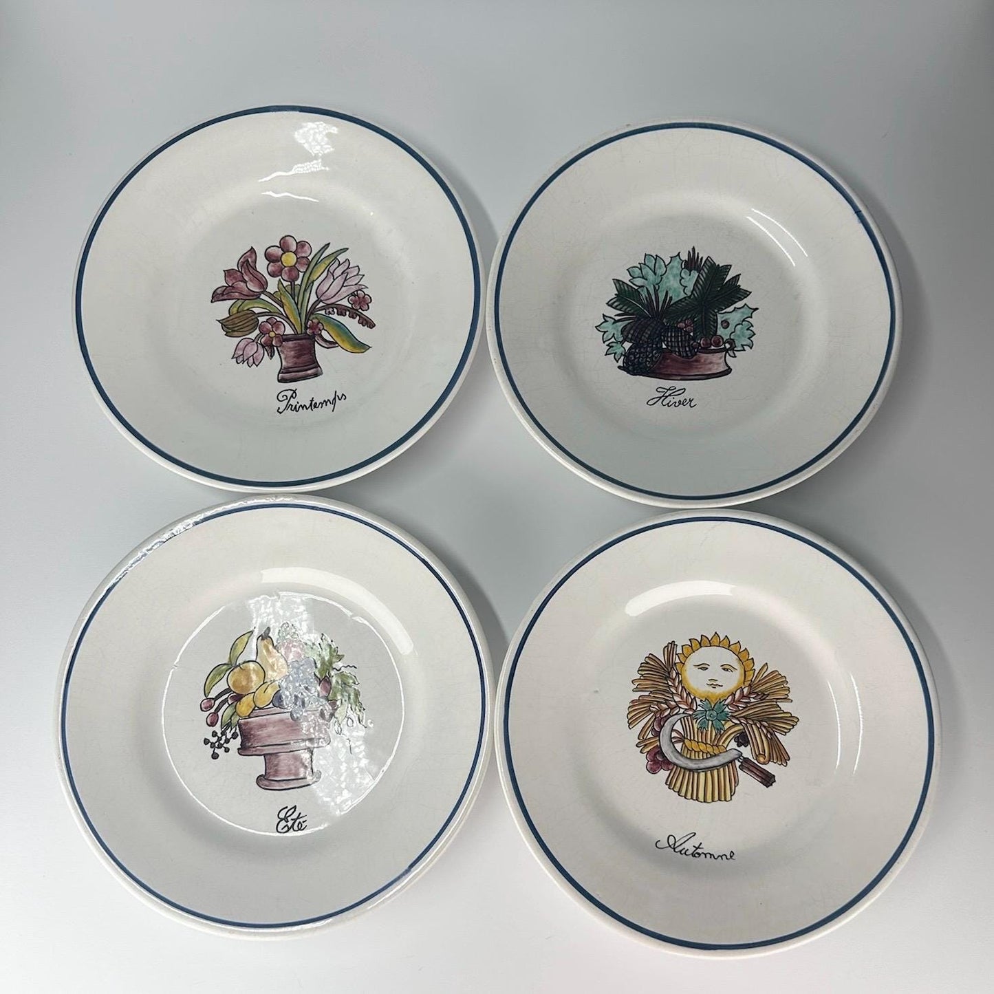 Vintage Portugal Plate Set With Hand-Painted Seasonal Design 8.5"