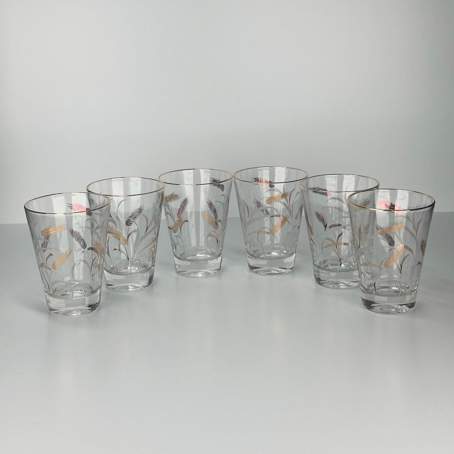 Vintage Shot Glasses with MCM Wheat Design Made by Libbey Set of 6