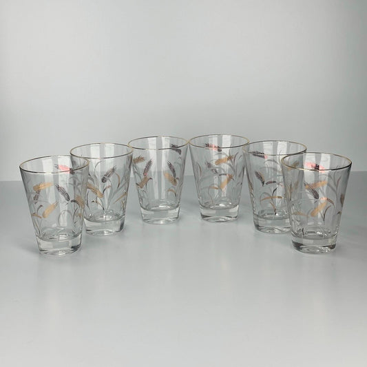 Vintage Shot Glasses with MCM Wheat Design Made by Libbey Set of 6