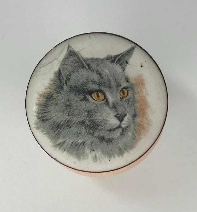 Vintage Bottle Stopper with Ceramic Cat Picture