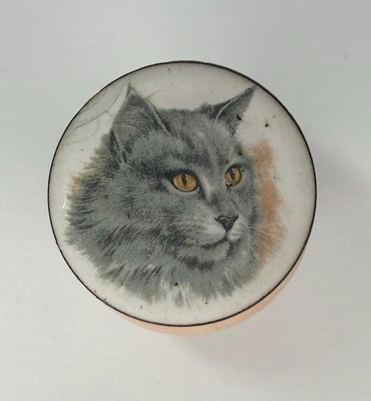 Vintage Bottle Stopper with Ceramic Cat Picture