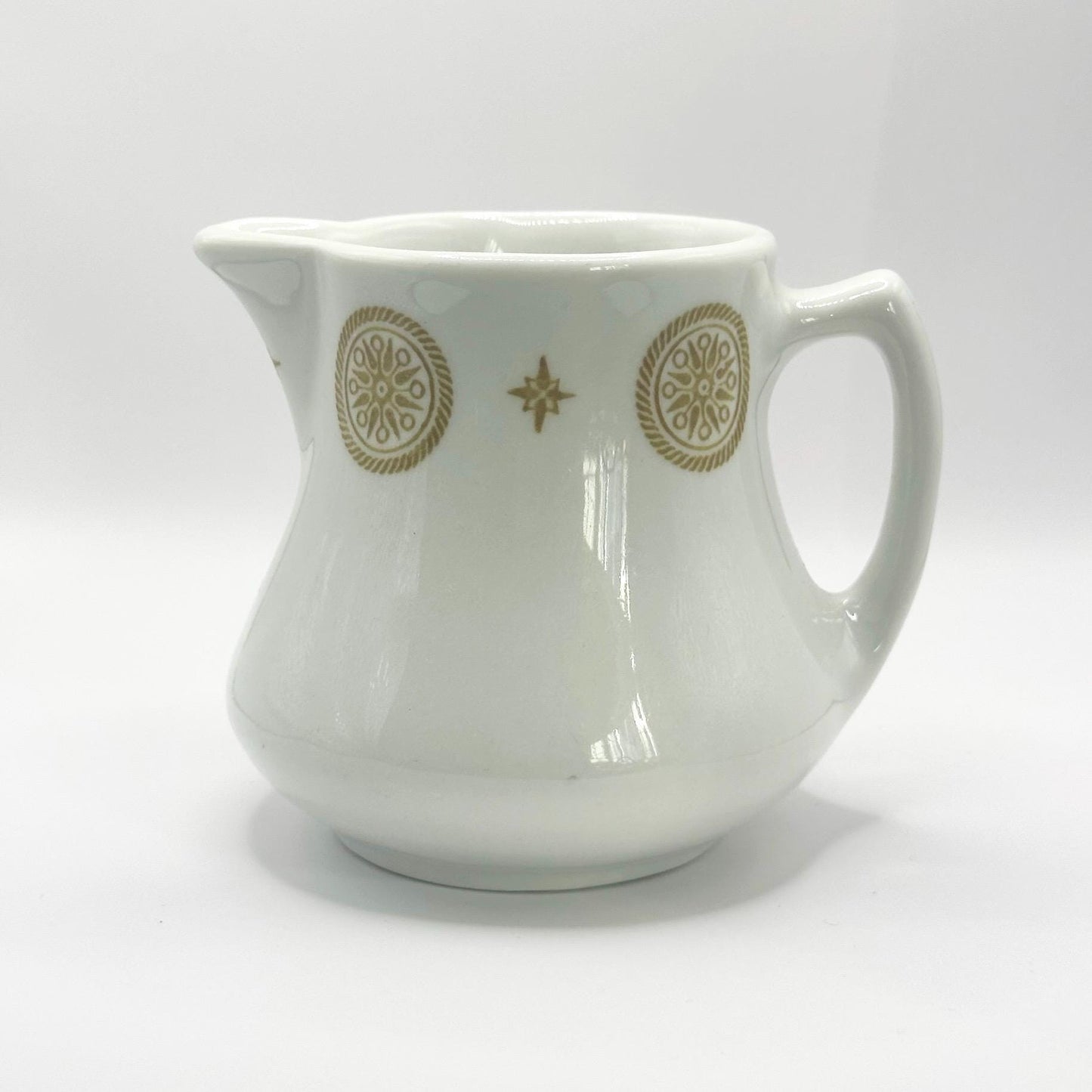 Vintage Creamer in a White with Gold Medallion Design by Shenango China
