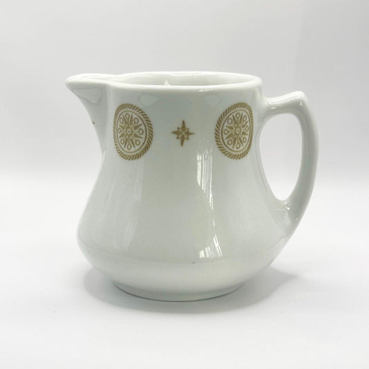 Vintage Creamer in a White with Gold Medallion Design by Shenango China