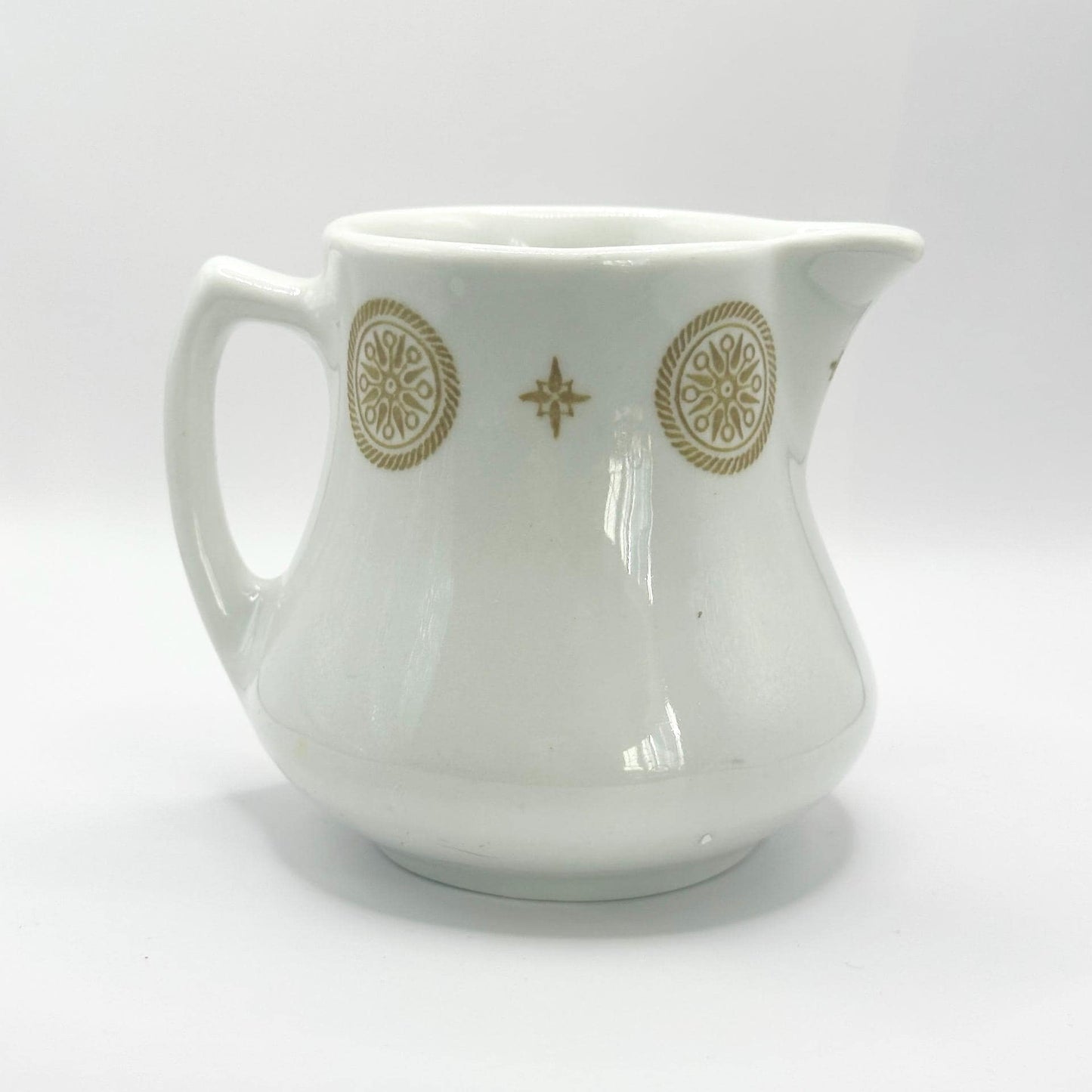 Vintage Creamer in a White with Gold Medallion Design by Shenango China