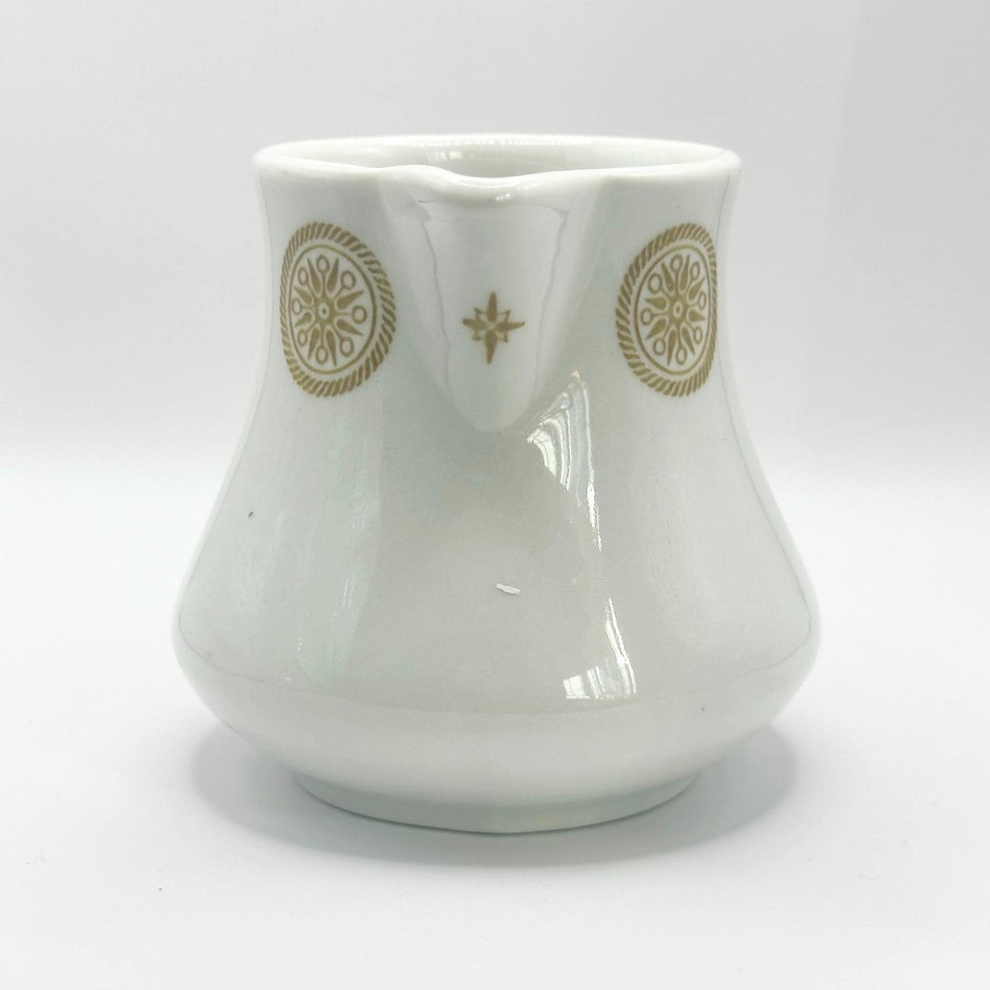 Vintage Creamer in a White with Gold Medallion Design by Shenango China