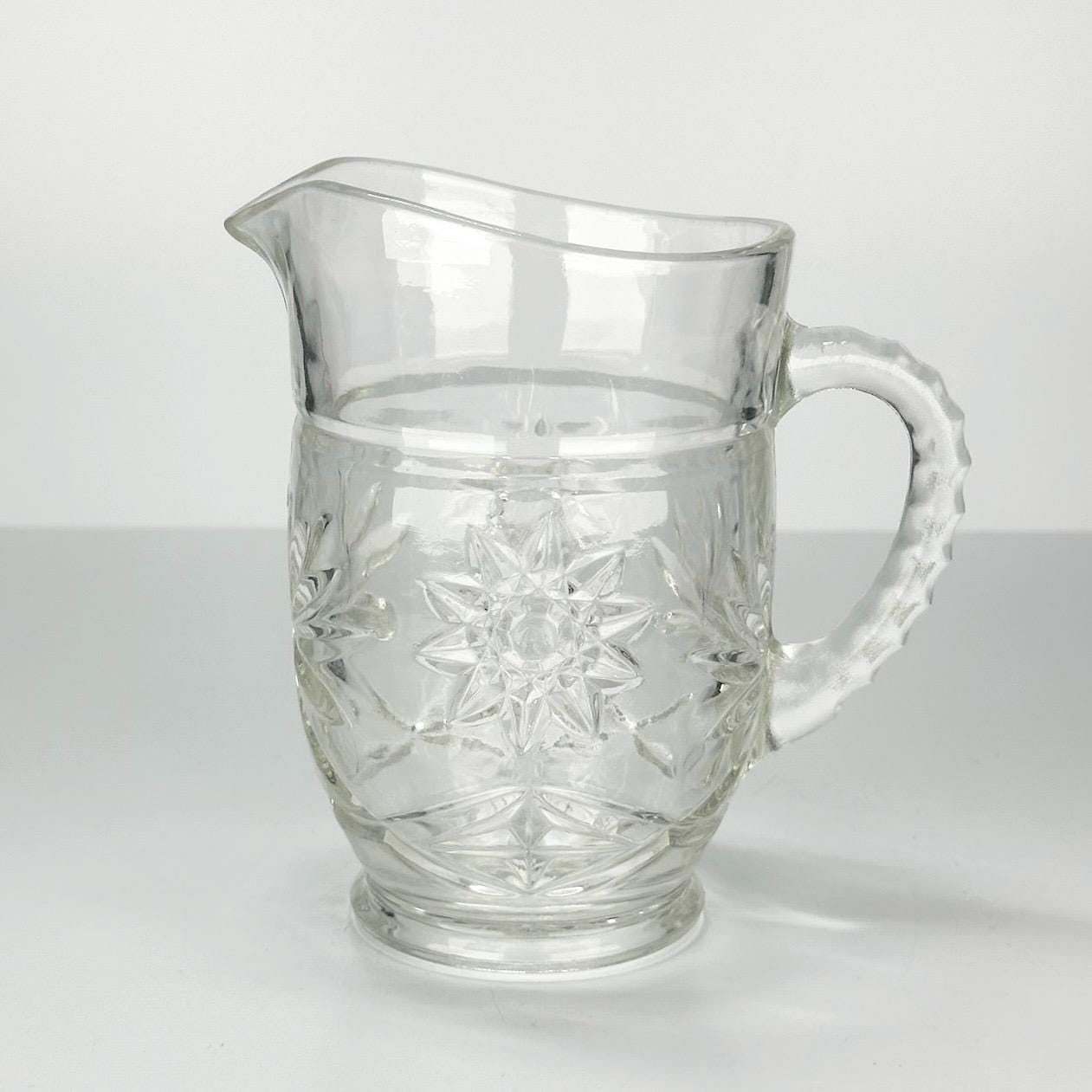 Vintage Pitcher with Cut Glass Star Design Made by Anchor Hocking Glass