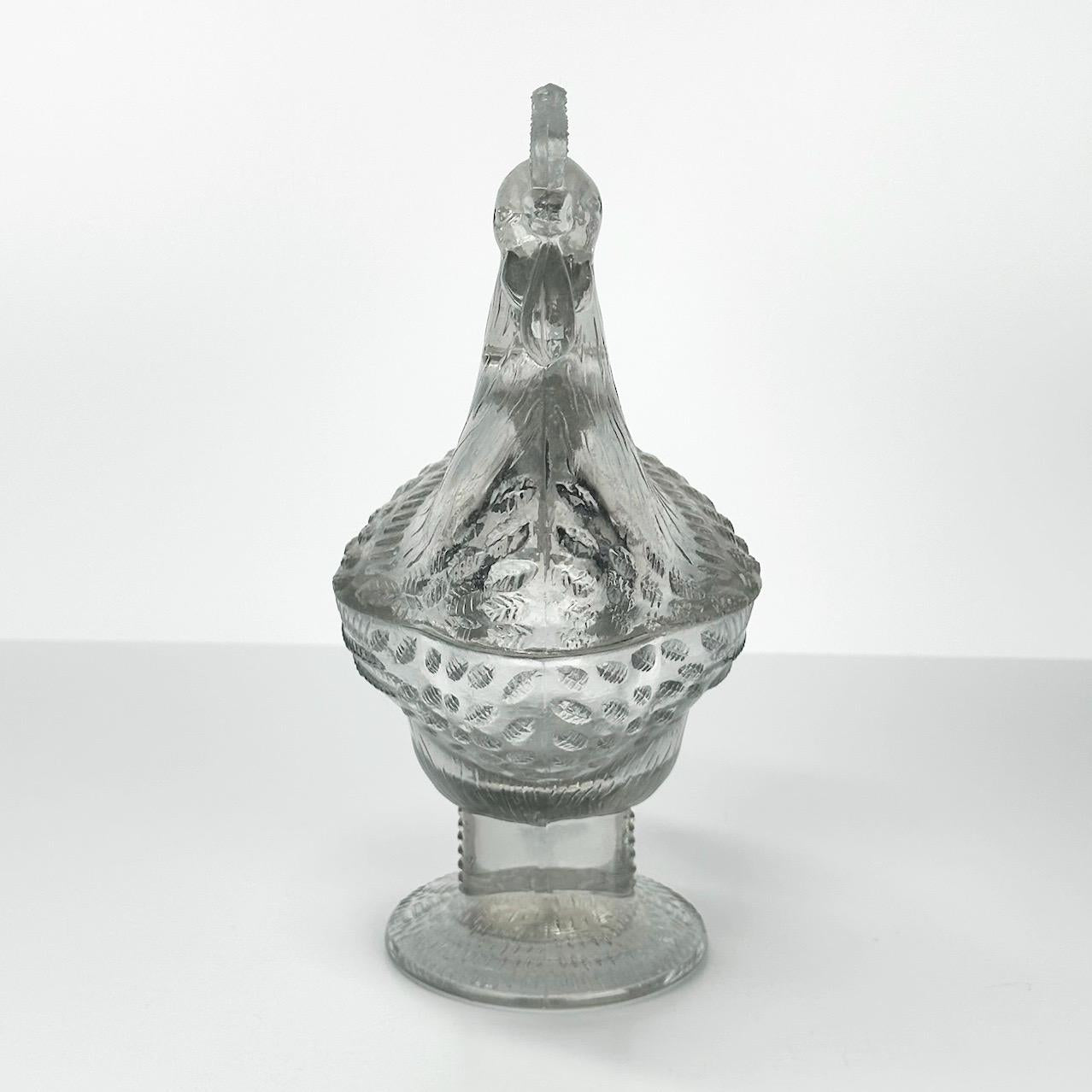 Vintage Covered Glass Candy Dish in the Shape of a Rooster