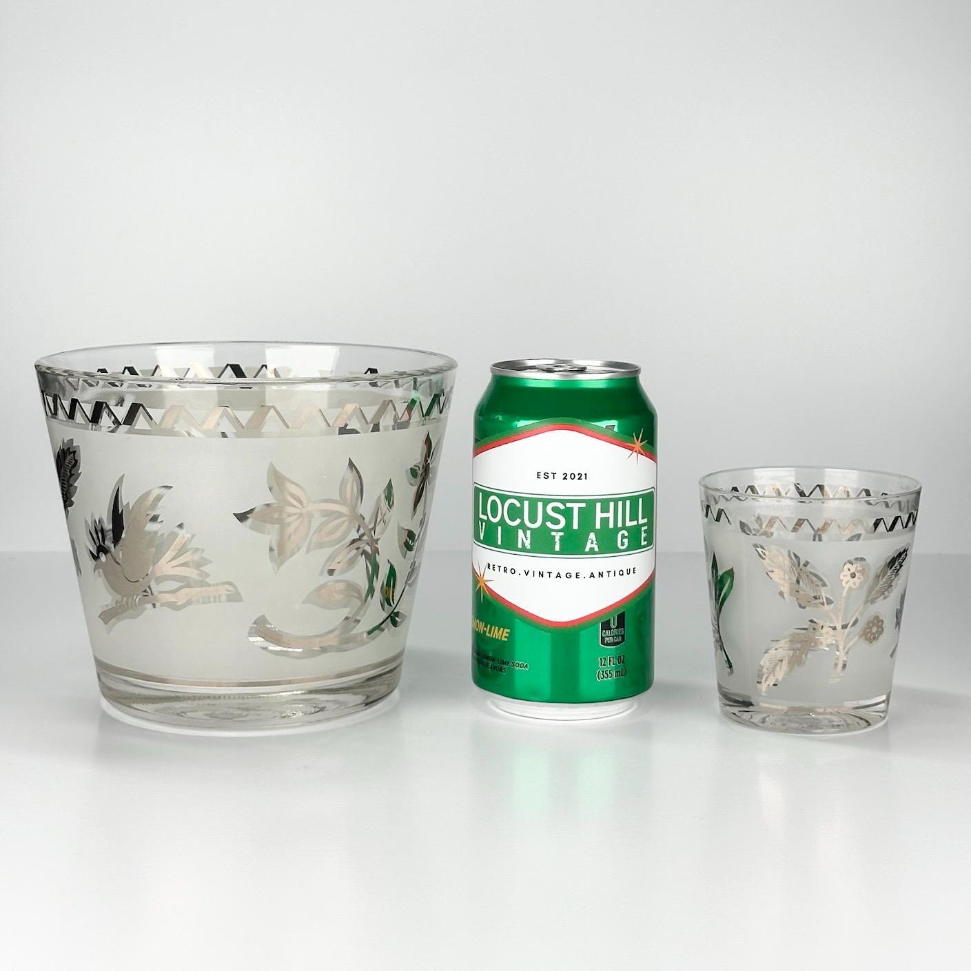 Vintage Ice Bucket and Tumbler Set with Silver Leaf Design by Libbey