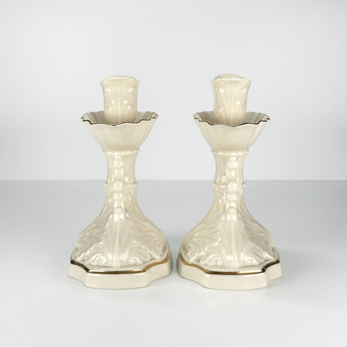 Vintage Candle Holder Set with 24K Gold Trim by Lenox from Aquarius Collection