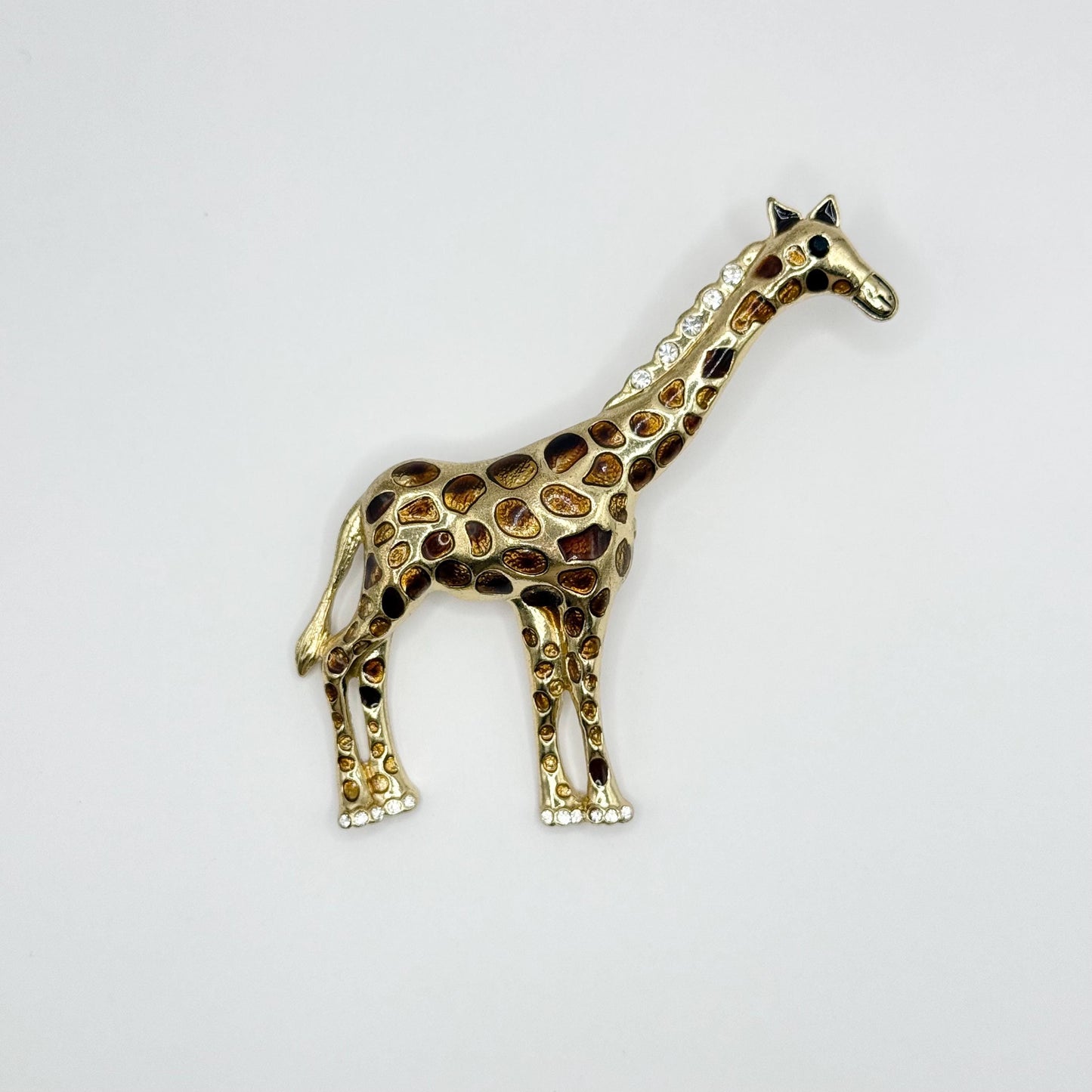 Vintage Brooch Pin in Gold Tone of Giraffe with Rhinestone Accents