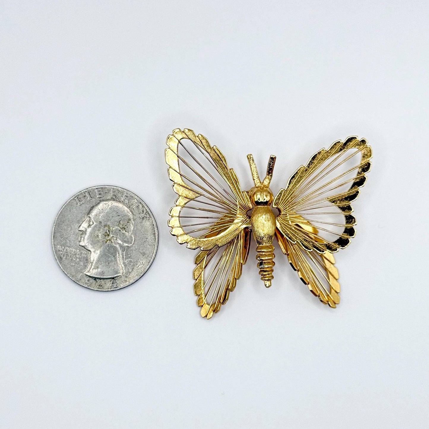 Vintage Brooch Pin of Gold Butterfly Stamped Monet