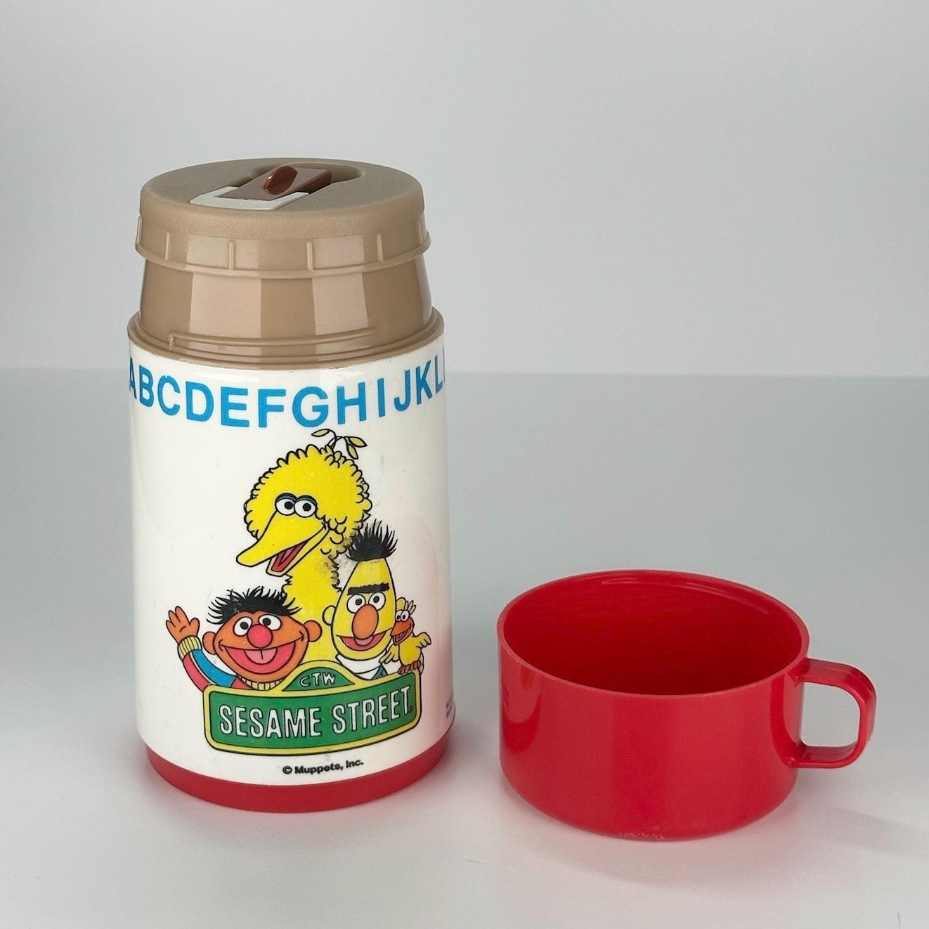 Vintage Plastic Thermos of Sesame Street School Made by Aladdin 8 oz.