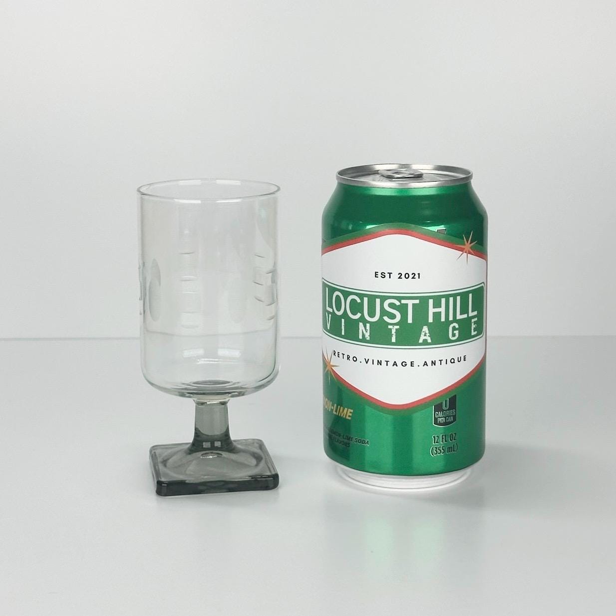 Vintage Goblet Set with Etched Design and Smoked Grey Square Base by  Federal Glass