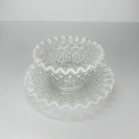 Vintage Fenton Hobnail Mayonnaise Bowl with Plate in White Opalescent Moonstone Glass