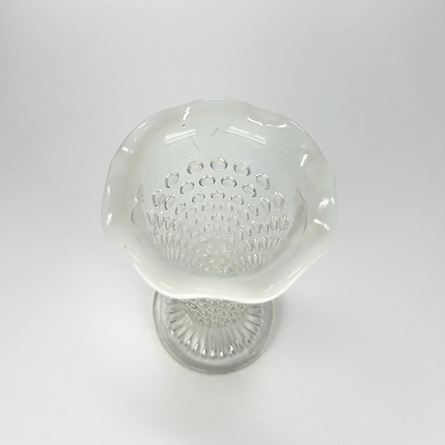 Vintage Vase in a White Opalescent Moonstone with Hobnail Glass Design by Fenton