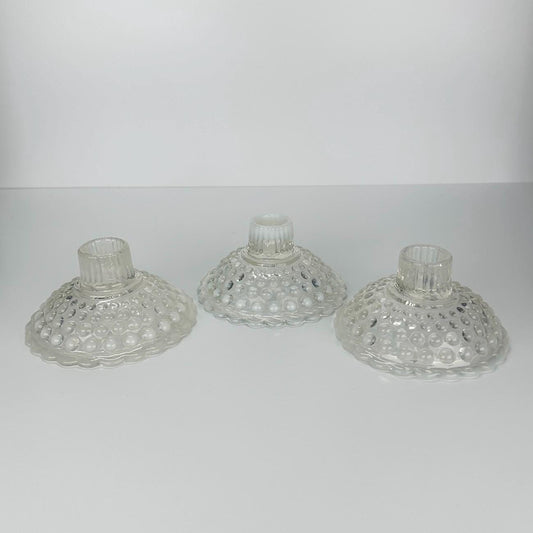 Vintage Fenton Candlestick Holders in White Opalescent Hobnail Glass Design Set of 3