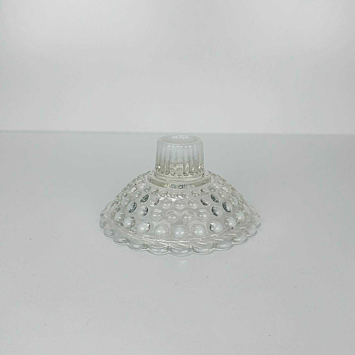 Vintage Fenton Candlestick Holders in White Opalescent Hobnail Glass Design Set of 3