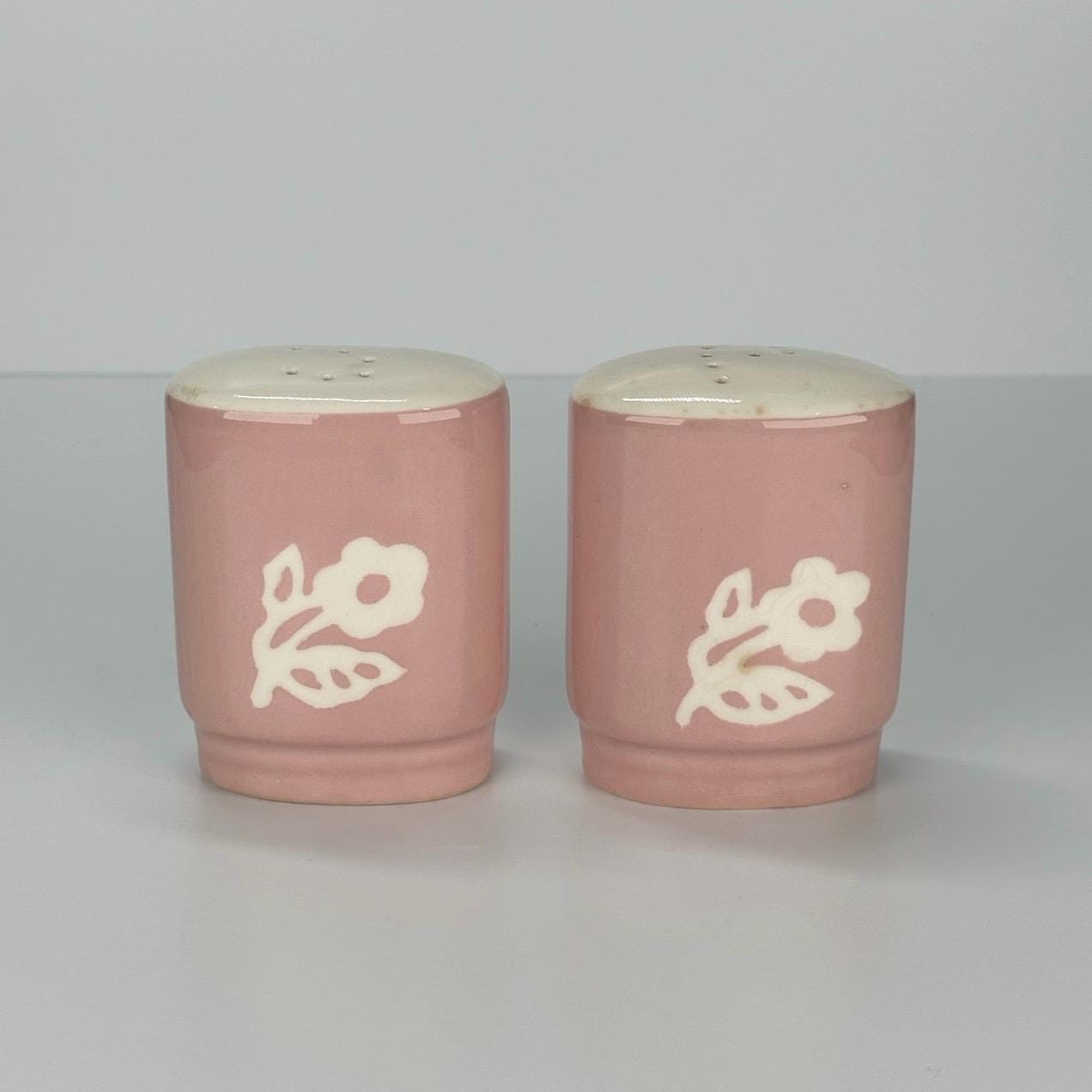 Vintage Salt and Pepper Shakers in Pink Floral Design by Harker Cameoware from 1940s