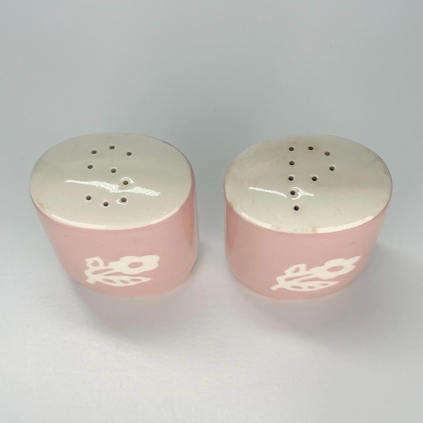 Vintage Salt and Pepper Shakers in Pink Floral Design by Harker Cameoware from 1940s