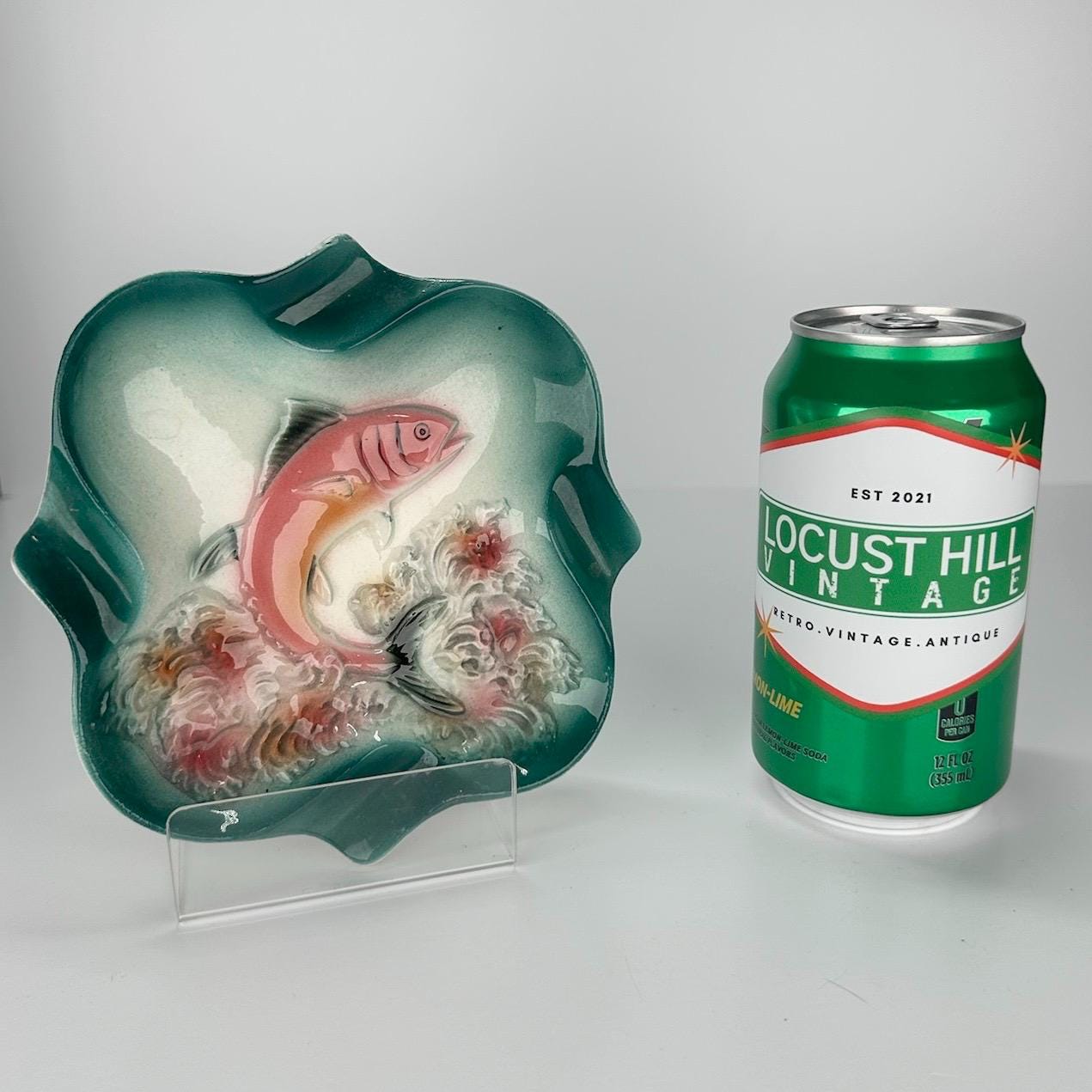 Vintage Ashtray with Airbrush Painted Style and Embossed Fish Design Made in Japan RARE!
