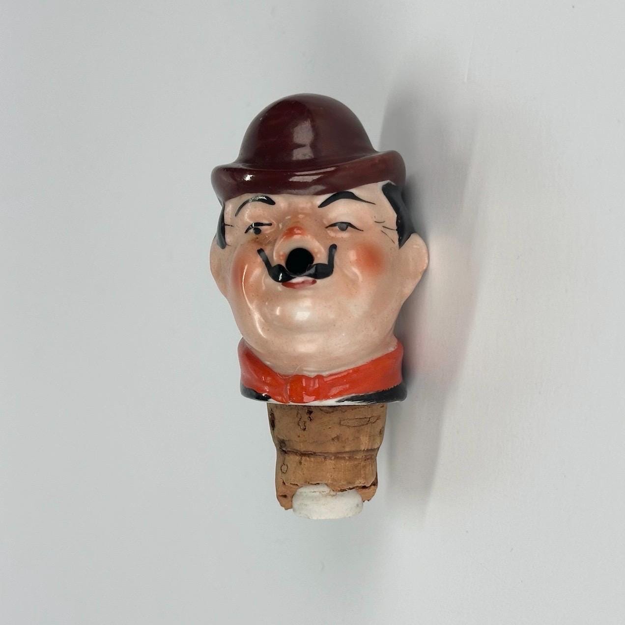 Vintage Porcelain Bottle Stopper of Hardy from Laurel & Hardy and Made in Germany