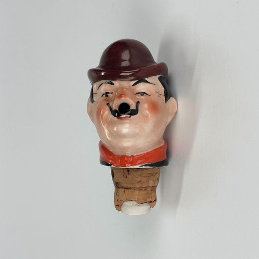 Vintage Porcelain Bottle Stopper of Hardy from Laurel & Hardy and Made in Germany