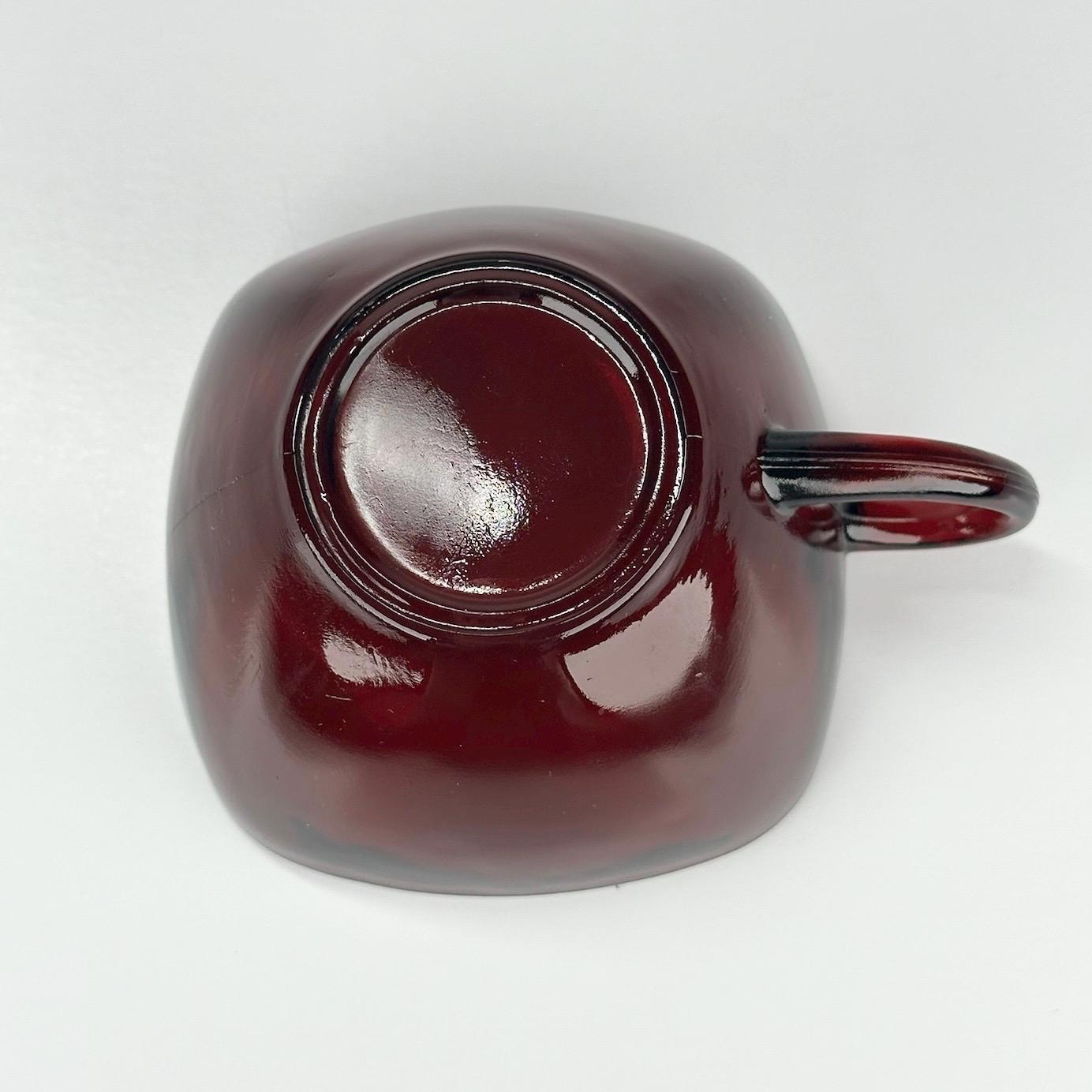 Vintage Ruby Red Glass Square Cups and Saucers by Anchor Hocking Set of 4