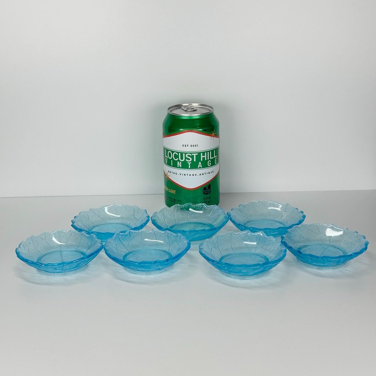 Vintage Salt Cellar Dishes in a Light Blue Leaf Design Set of 7