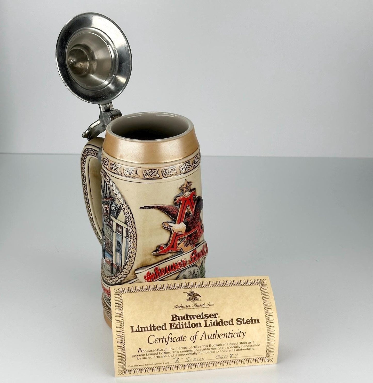 Vintage Anheuser-Busch Beer Stein with Tavern Scene and Limited Edition