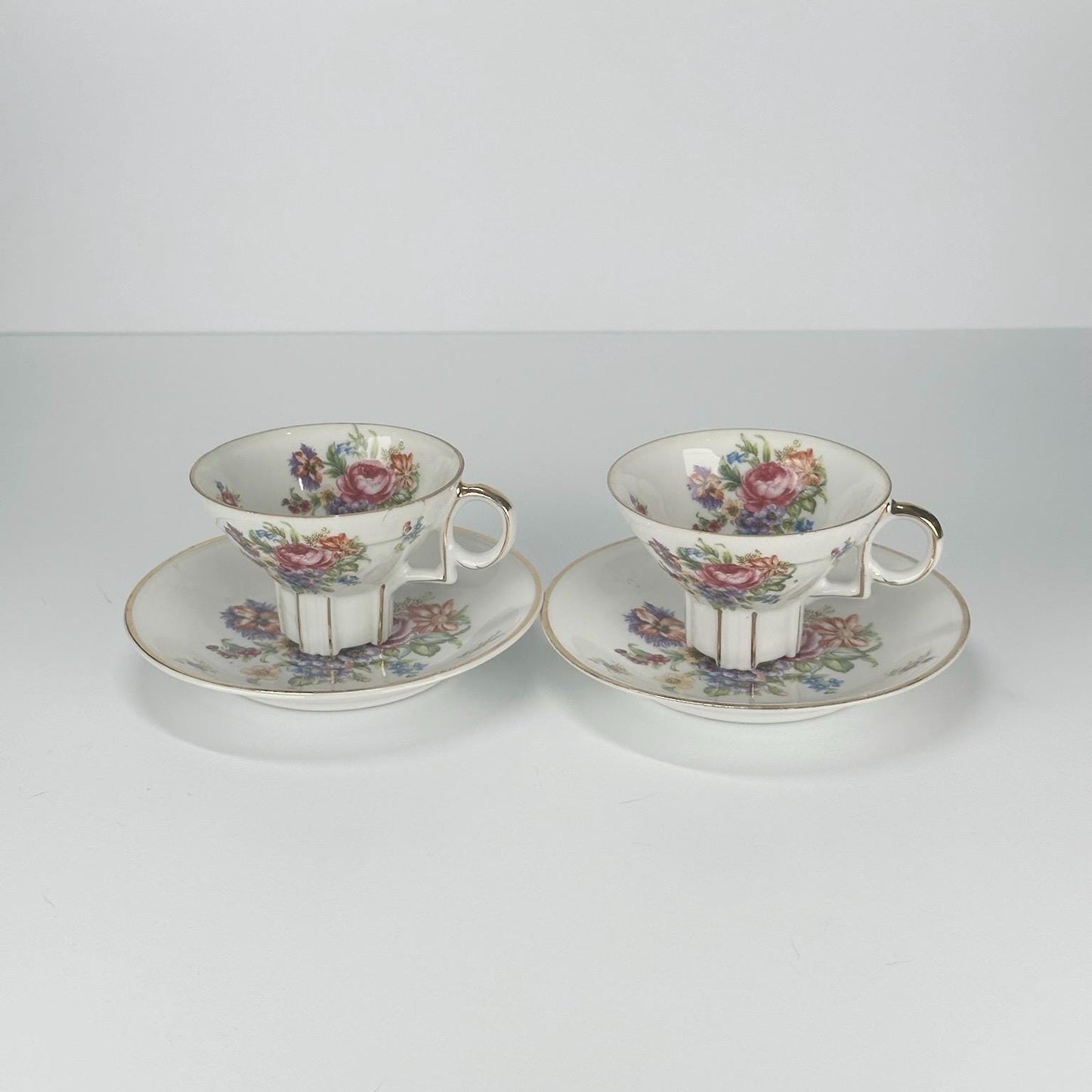 Vintage Tea Cup & Saucer Set in Hand-Painted Floral Design by Thames