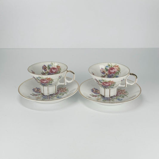 Vintage Tea Cup & Saucer Set in Hand-Painted Floral Design by Thames