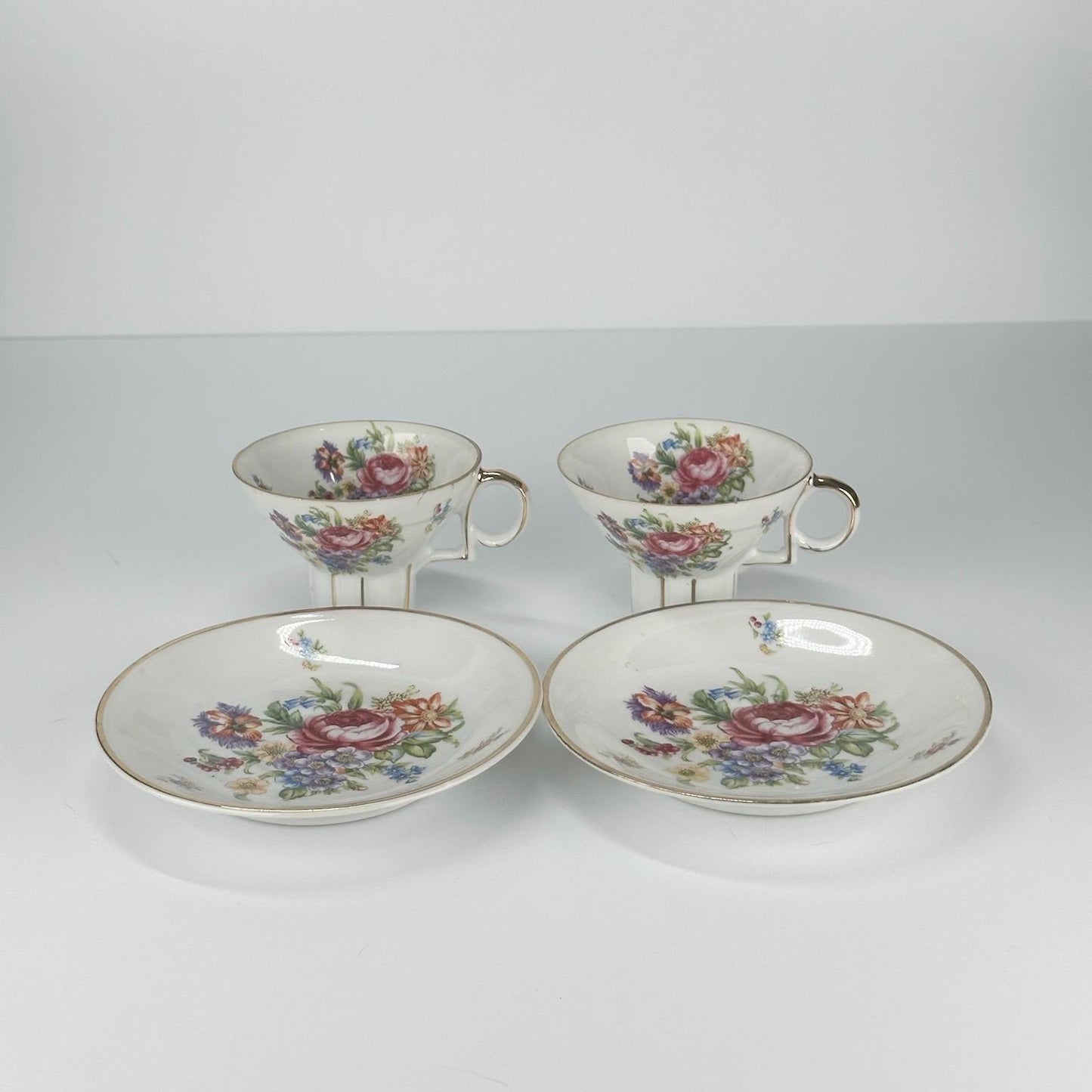 Vintage Tea Cup & Saucer Set in Hand-Painted Floral Design by Thames