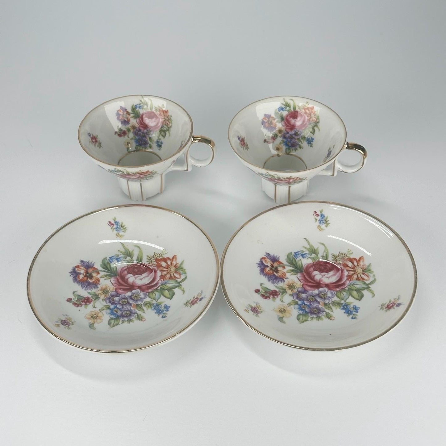 Vintage Tea Cup & Saucer Set in Hand-Painted Floral Design by Thames