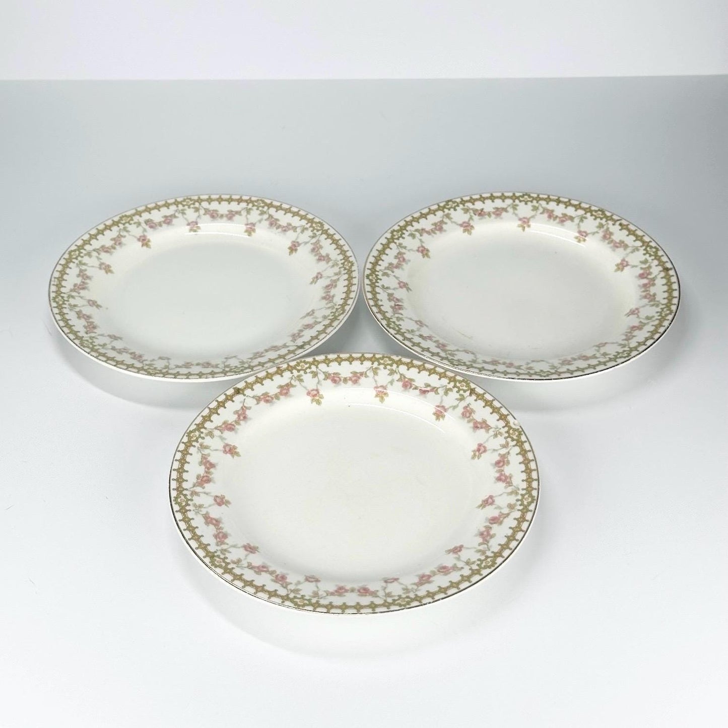 Vintage Steubenville China Plates in Pink Rose & Gold Design Set of 3