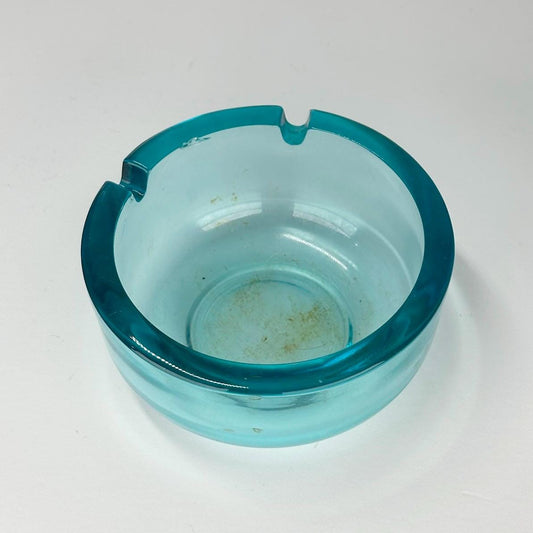 Vintage Ashtray MCM Turquoise Glass with 2 Slots
