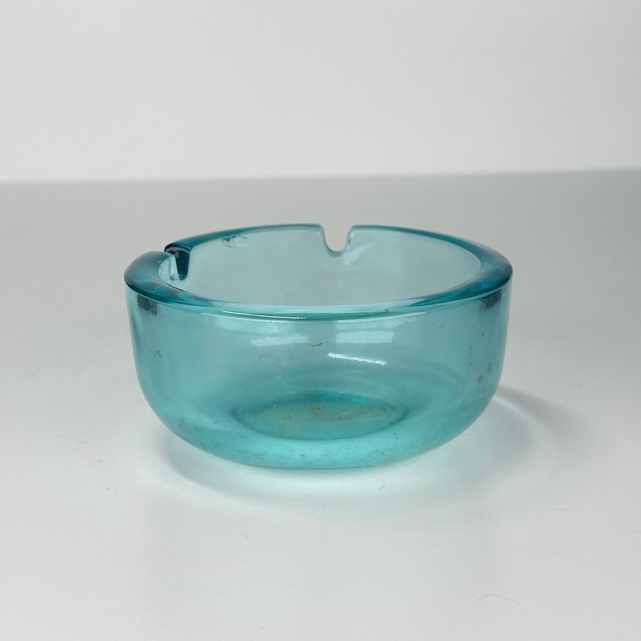 Vintage Ashtray MCM Turquoise Glass with 2 Slots