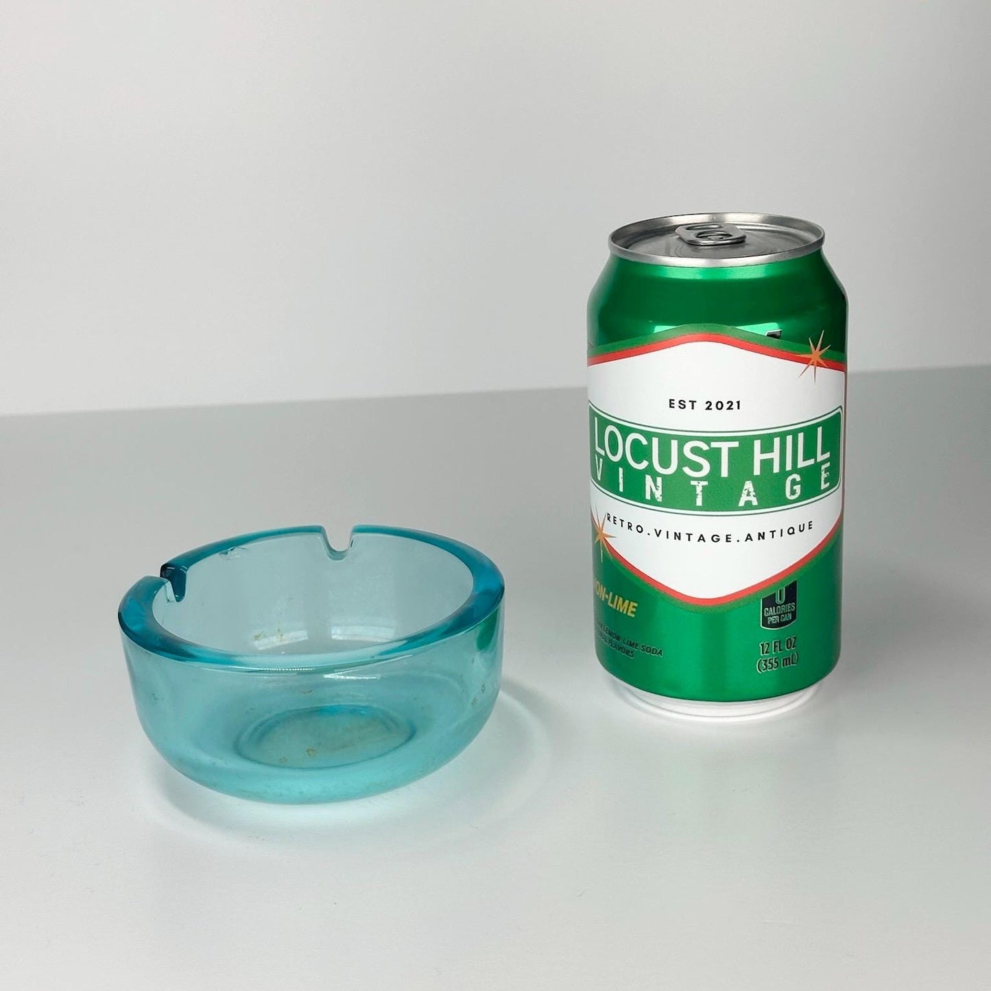 Vintage Ashtray MCM Turquoise Glass with 2 Slots