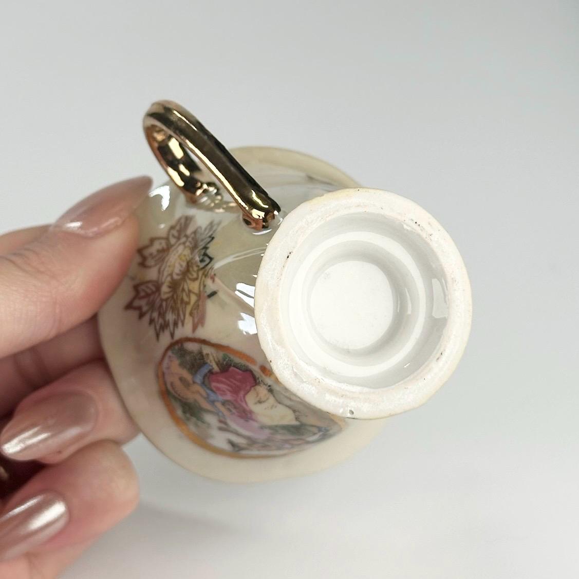 Vintage Mini Teacup with Victorian Couple Playing the Guitar and Gold Detailing Made in Japan