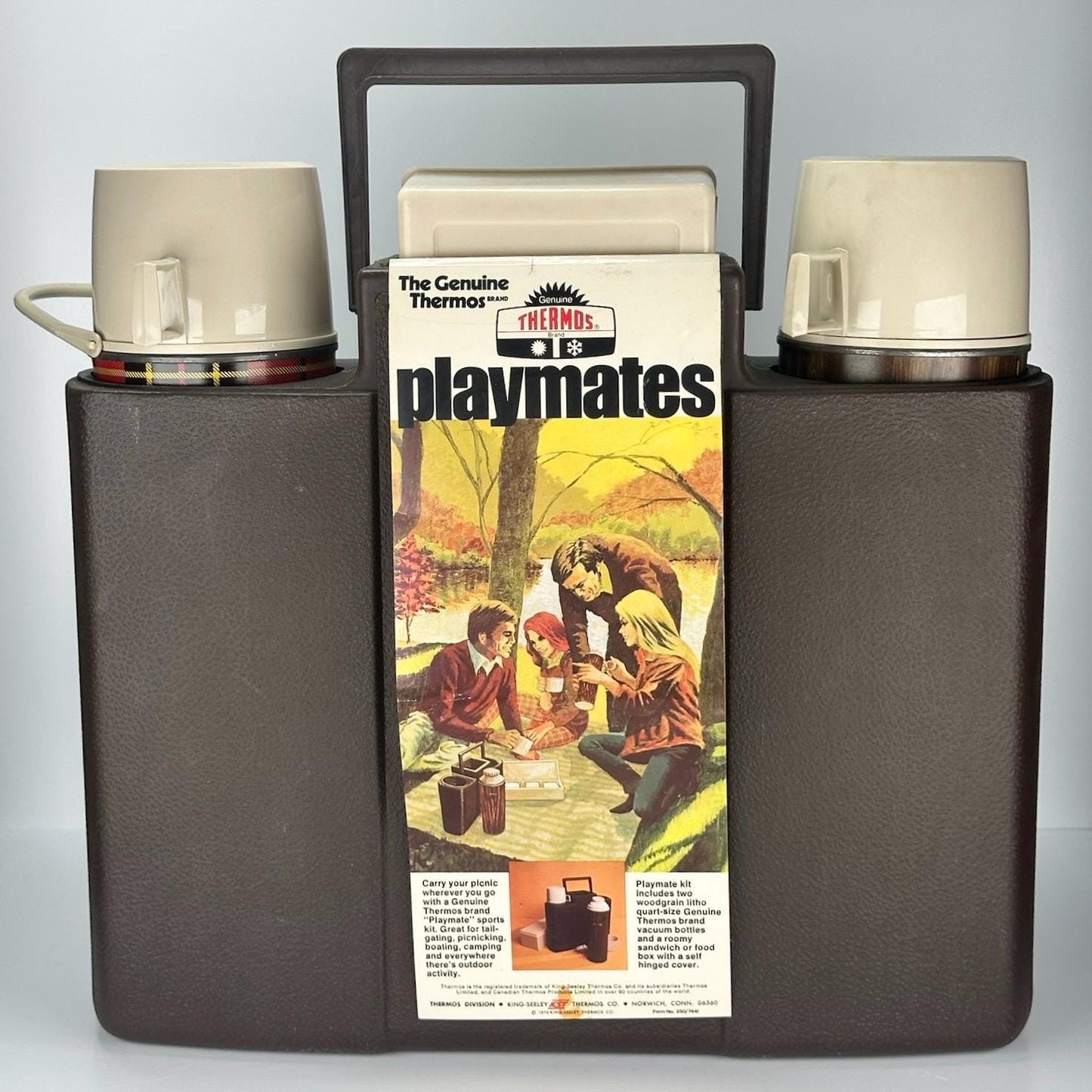 Vintage Thermos Playmates Picnic Kit with Wood Grain Design