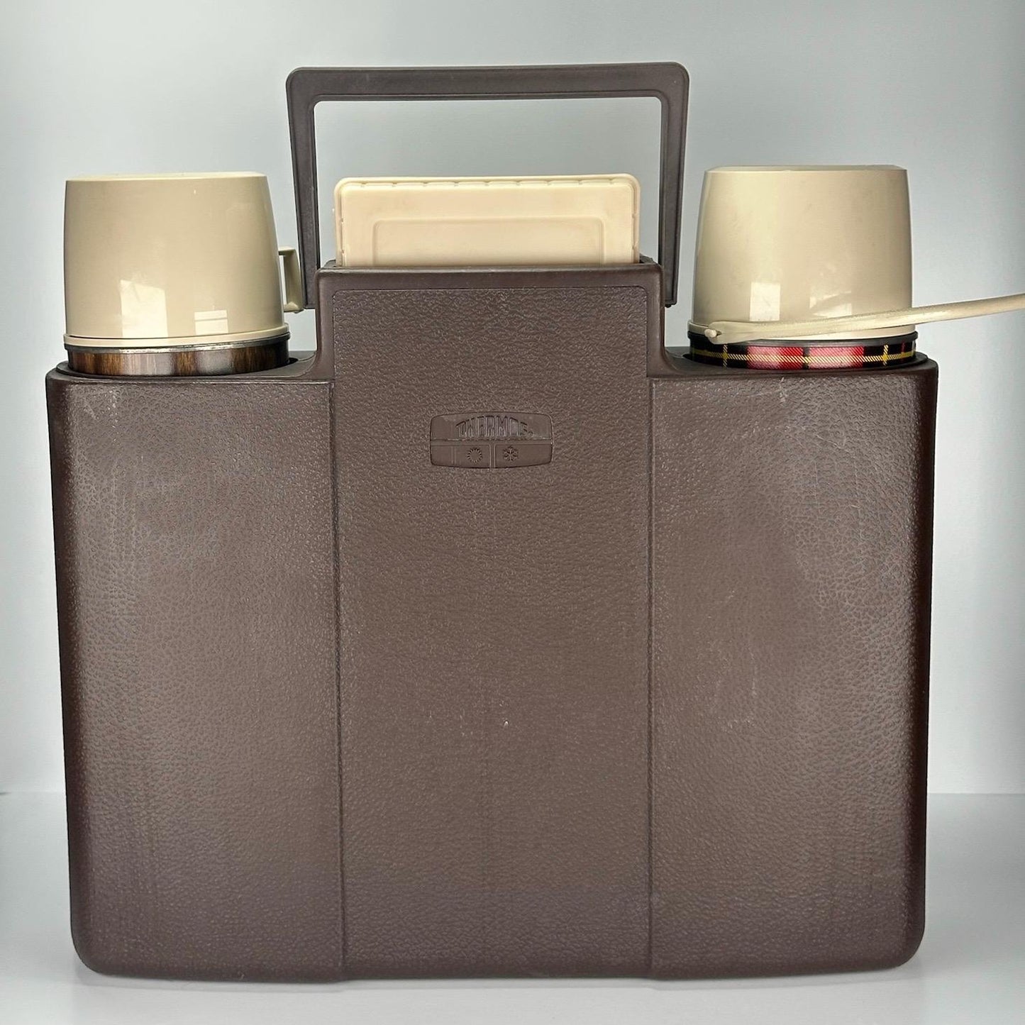 Vintage Thermos Playmates Picnic Kit with Wood Grain Design